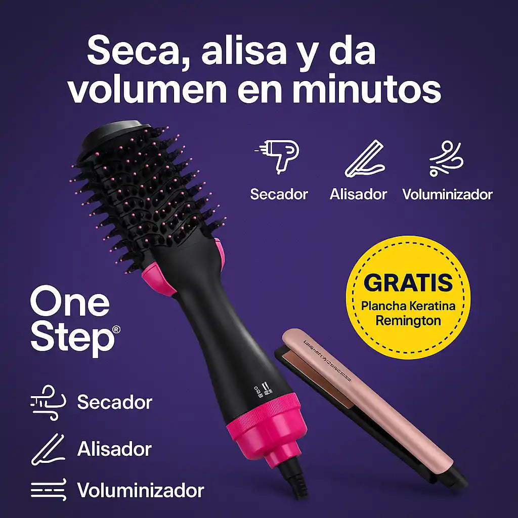 OneStep® Cepillo Giratorio 4 en 1 + Plancha Keratina GRATIS