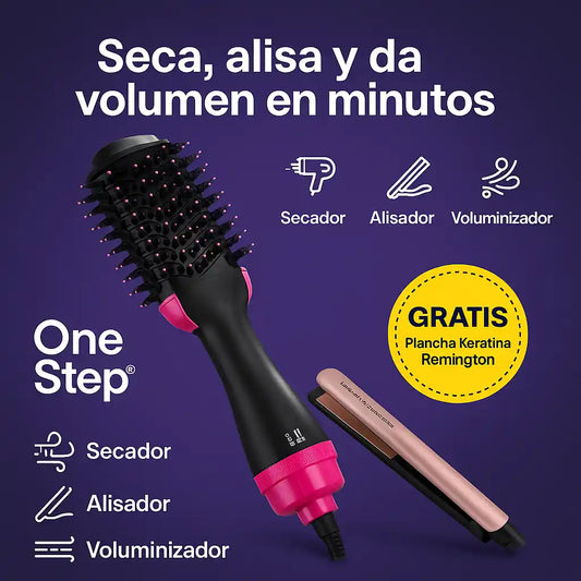 OneStep® Cepillo Giratorio 4 en 1 + Plancha Keratina GRATIS
