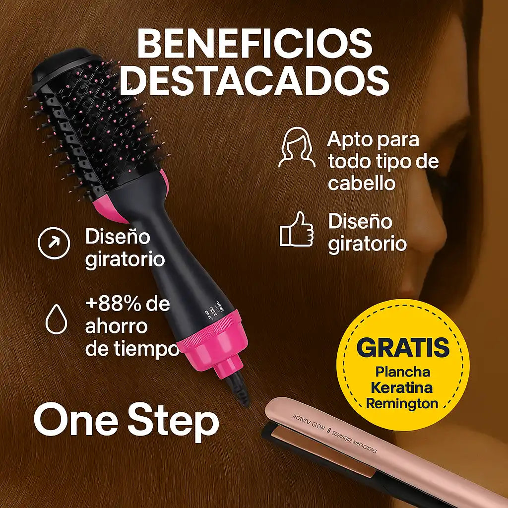 OneStep® Cepillo Giratorio 4 en 1 + Plancha Keratina GRATIS