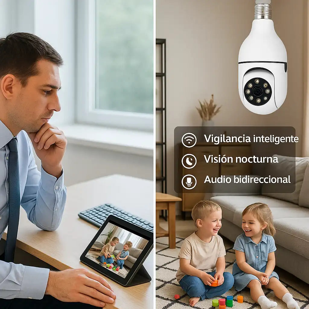 LightCam® — Cámara de Bombilla de Seguridad con Visión 360° y WiFi HD