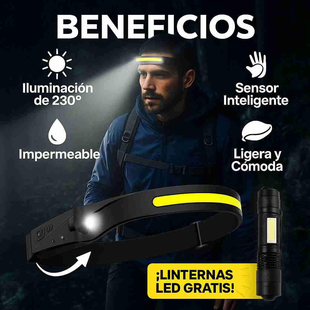 PowerBeam® – Combo Linterna cabezal Led + Linterna de mano| Iluminación potente y segura