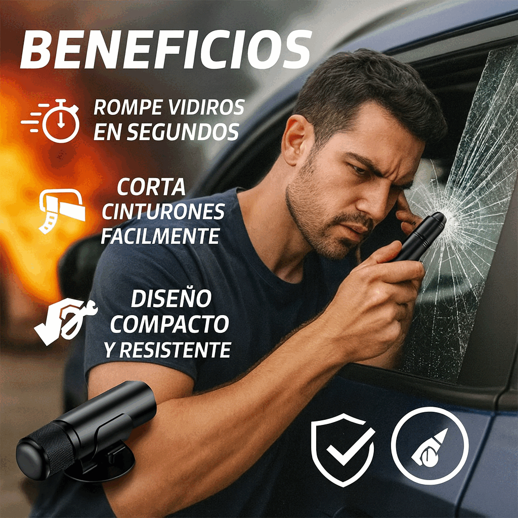 SafeBreak® –Martillo Rompe Vidrios | Escapa Rápido en Emergencias