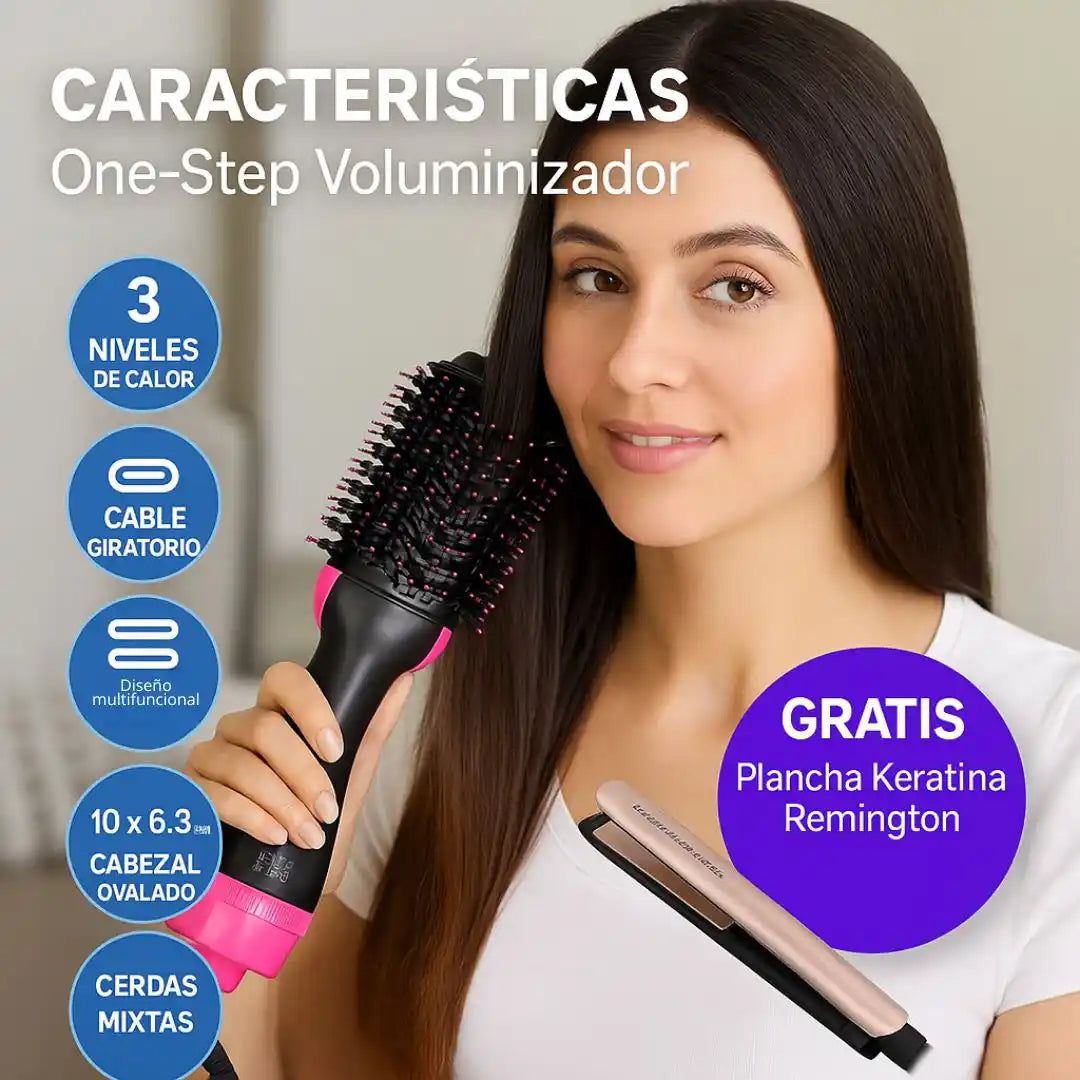 OneStep® Cepillo Giratorio 4 en 1 + Plancha Keratina GRATIS