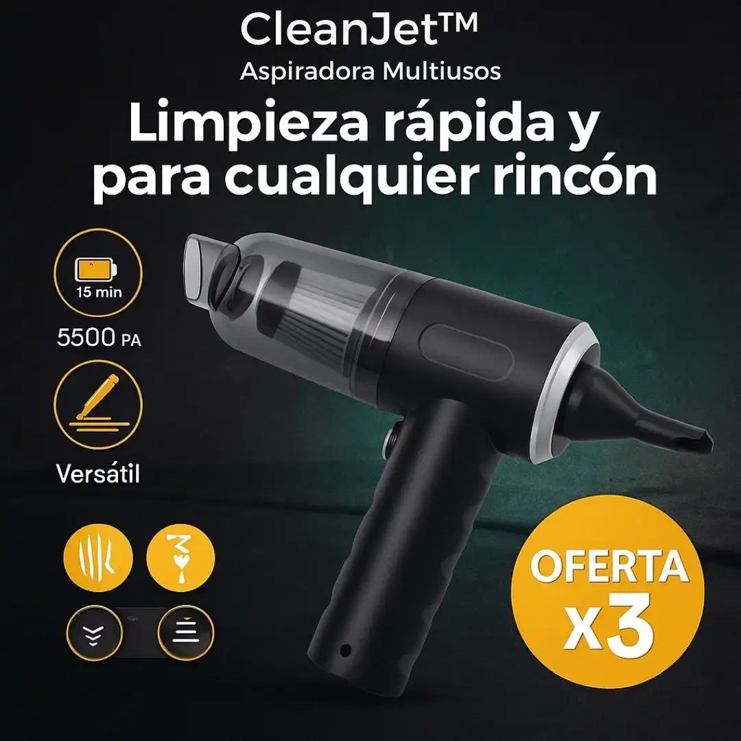 CleanJet™ Mini Aspiradora Recargable para Carro y Hogar — Limpieza Potente en Cualquier Lugar