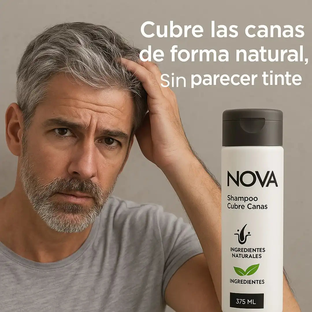 Nova™ – Shampoo para Canas | Color natural en solo 10 minutos, sin químicos ni complicaciones.